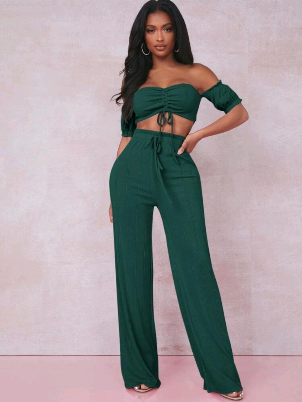SHEIN Forest Green High-Waist Wide-Leg Pants